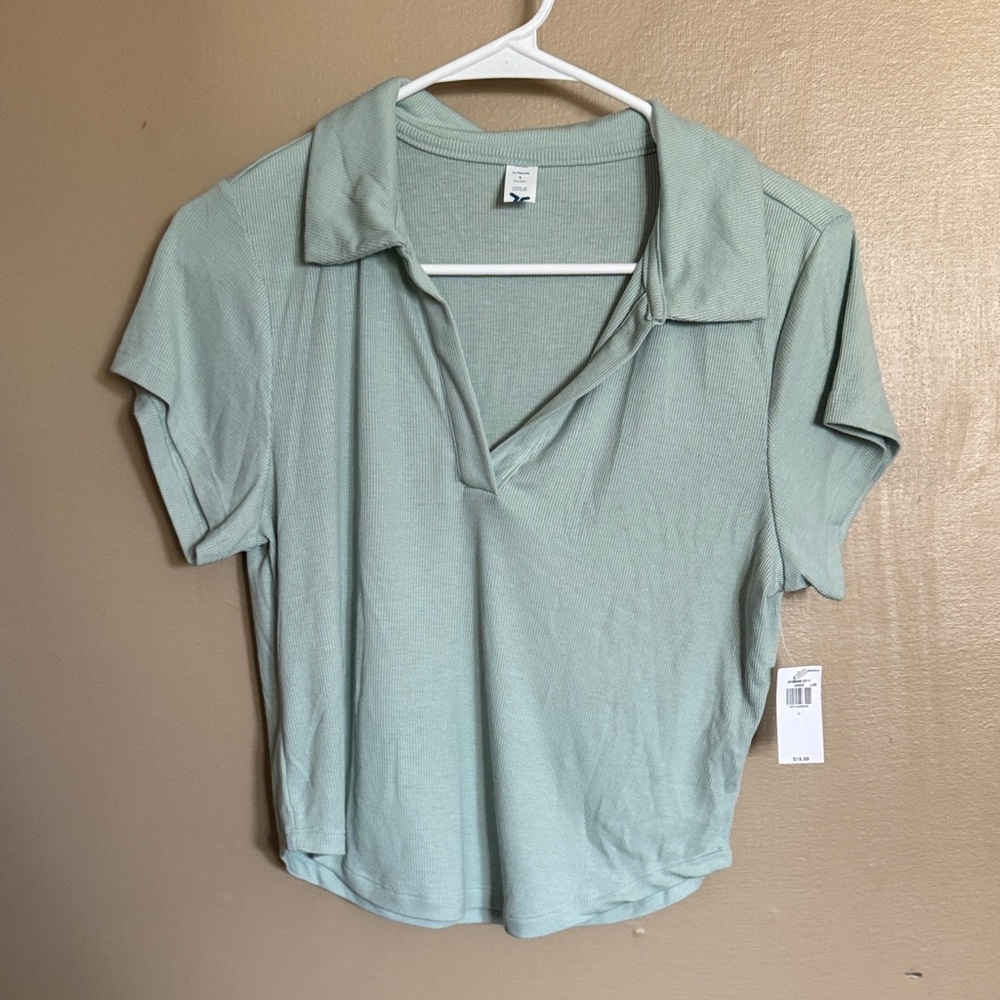 Old Navy Light Green Women's Short Sleeve Cropped Polo